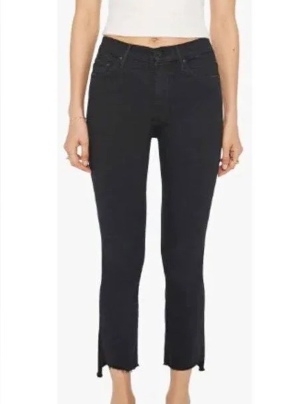 MOTHER The Insider Crop Step Fray Jeans Women 27 Black NEW Not Guilty Bootcut